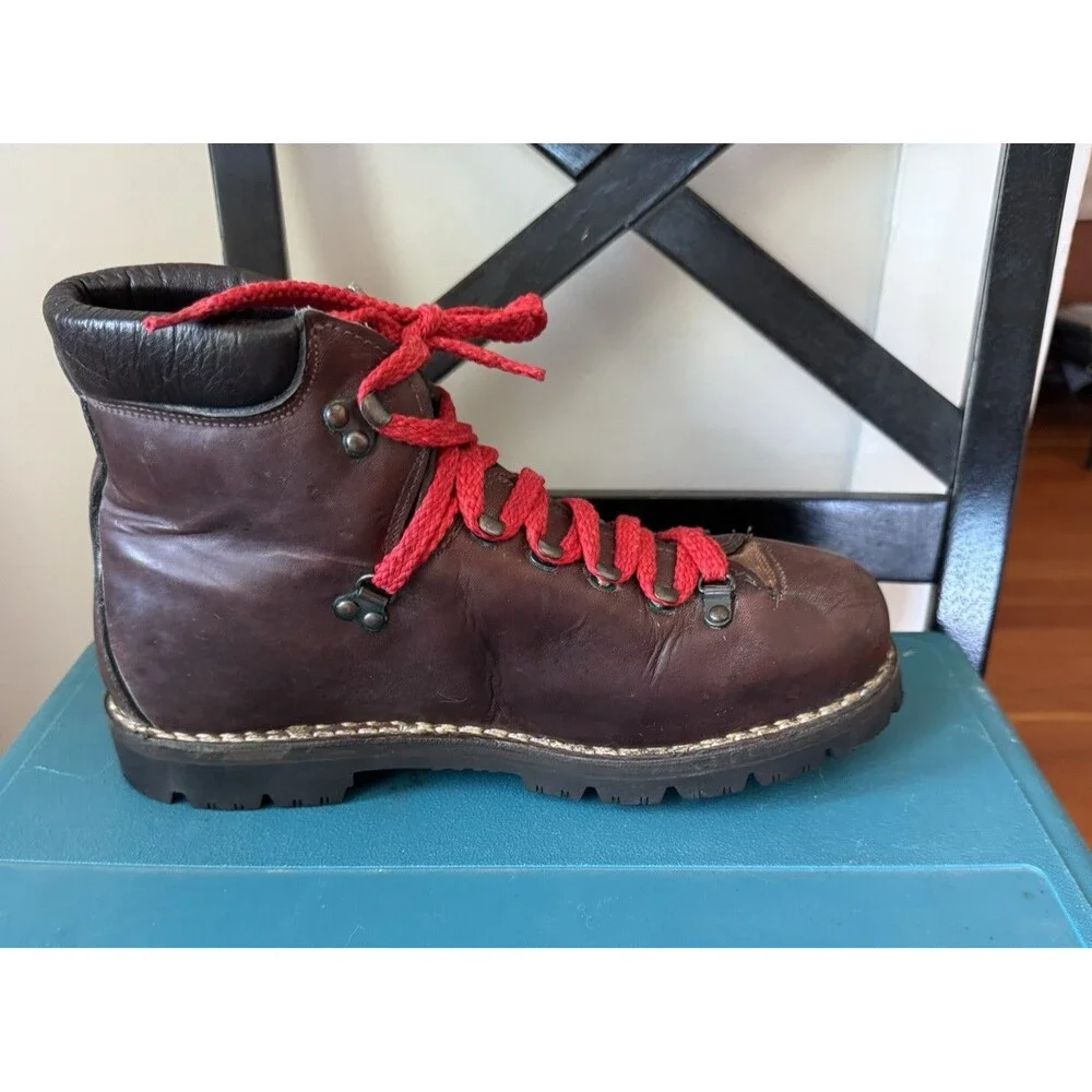Vintage Leather Italian Mountaineering Hiking Boots Vibram Work Soles Men's 9D